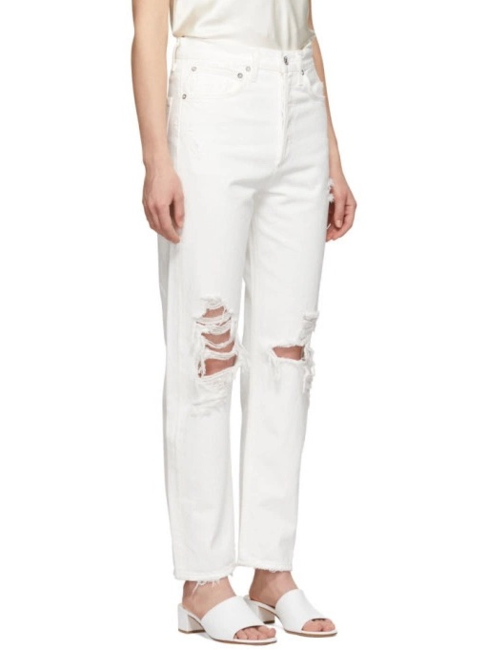 Agolde White Distressed Straight-Leg Jeans
